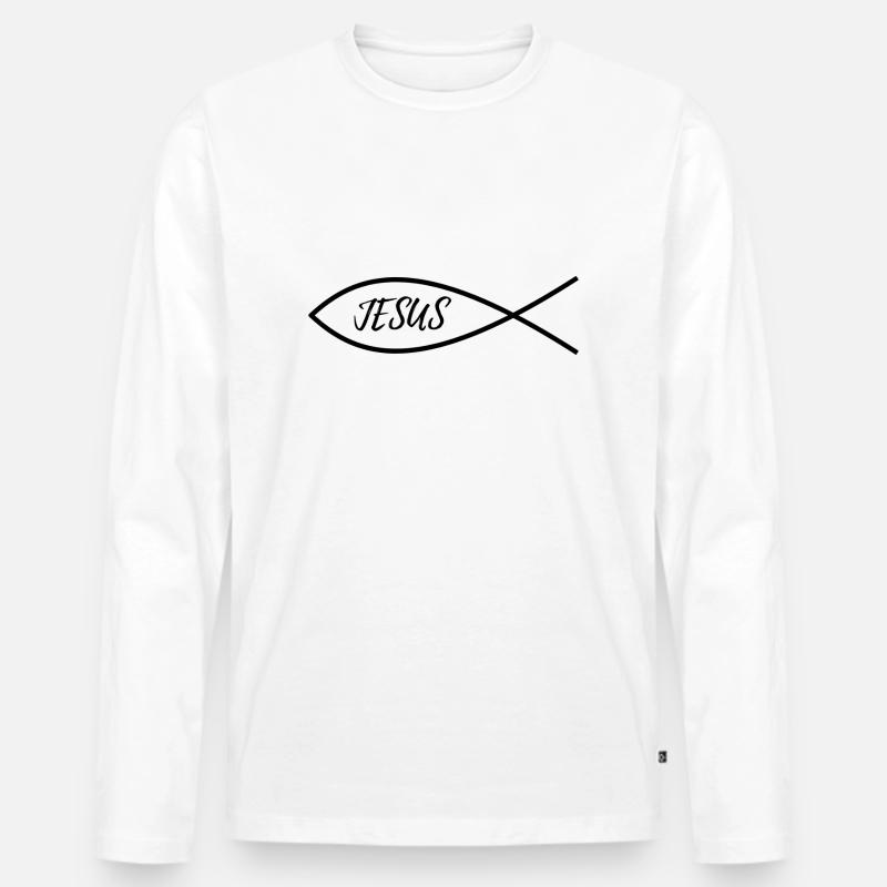 Jesus - Männer Premium Bio Langarmshirt - Weiß