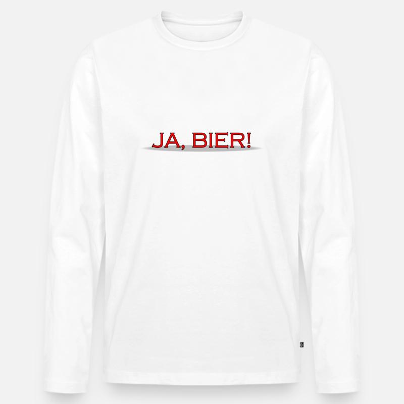 JA BIER rote Schrift - Männer Premium Bio Langarmshirt - Weiß