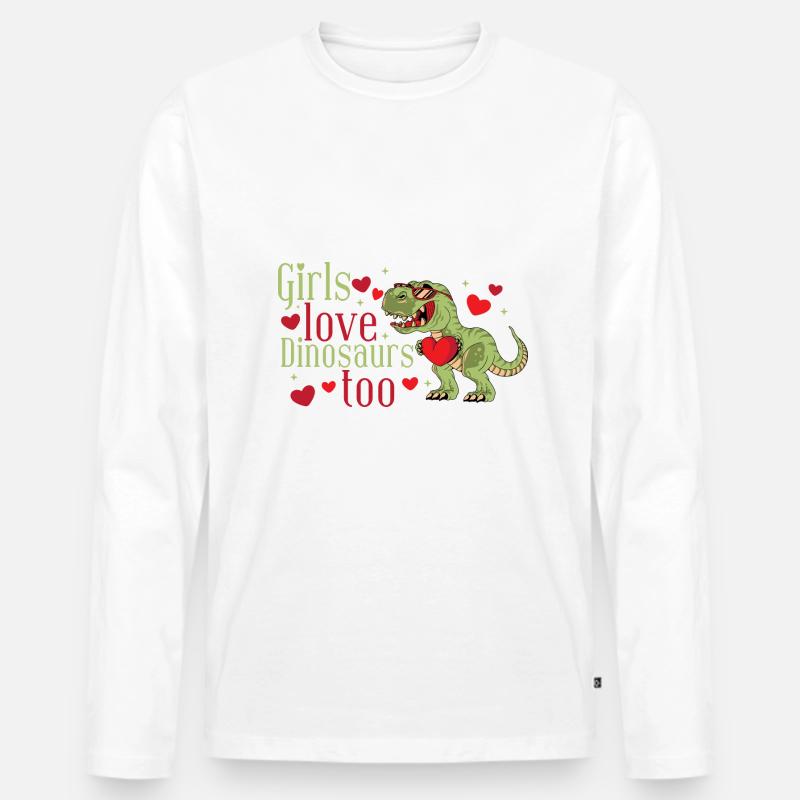 Mädchen Dinosaurier - Männer Premium Bio Langarmshirt - Weiß