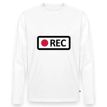 Bouton d’enregistrement REC de la caméra. Enregistrer, live, rec - T-shirt manches longues Premium bio Homme - blanc - Devant - Nico (187cm)