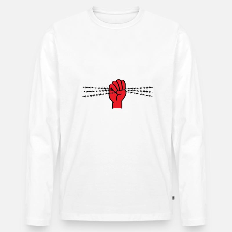Protestsymbol mit Stacheldraht. Geballte Faust. - Männer Premium Bio Langarmshirt - Weiß