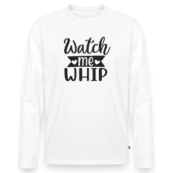 Schau mir zu, wie ich peitsche - Männer Premium Bio Langarmshirt - Weiß - Vorne - Nico (187cm)