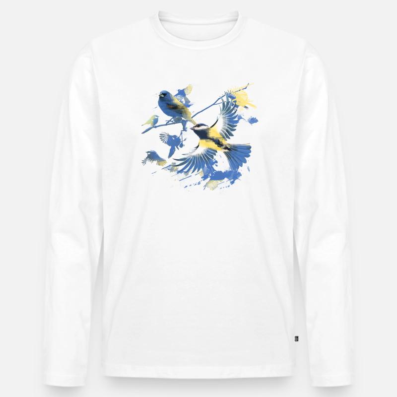 Vögel,kohlmeise, vogelschwarm, Graffiti,bunt - Männer Premium Bio Langarmshirt - Weiß