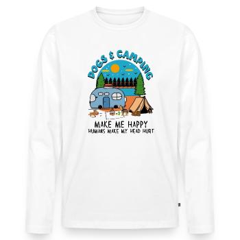 Les chiens et le camping me rendent heureux Les humains font ma tête - T-shirt manches longues Premium bio Homme - blanc - Devant - Nico (187cm)
