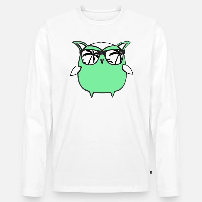 Eule, Comic, nerd, mint,urlaub,palmen,sonnenbrille - Männer Premium Bio Langarmshirt - Weiß