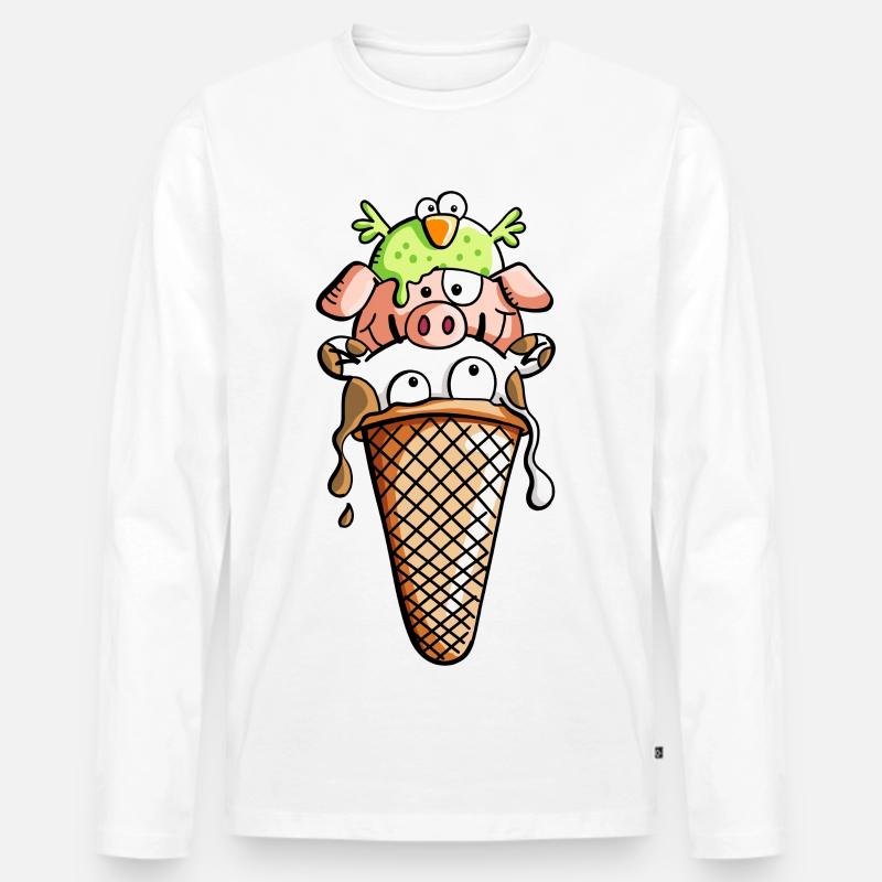 Bauernhoftier Eiscreme - Tiere - Eis - Kinder -Fun - Männer Premium Bio Langarmshirt - Weiß
