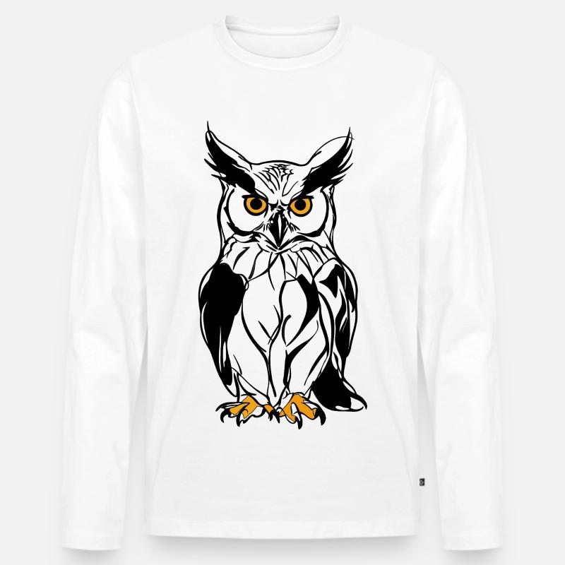Nacht-Eule Silhouette mit Goldaugen - Männer Premium Bio Langarmshirt - Weiß