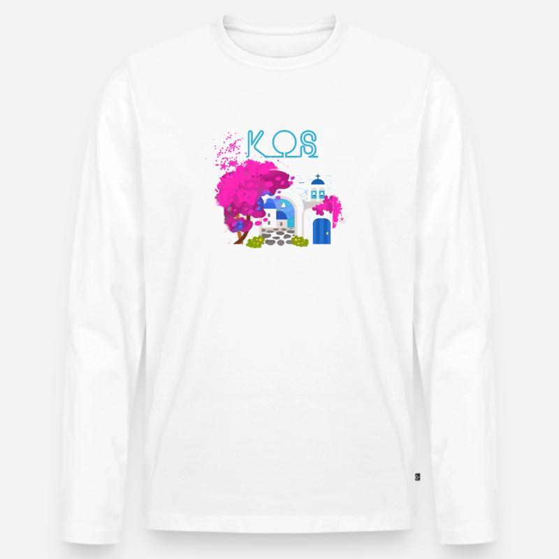 kos,greece,bild,landschaft,blumen,kollage - Männer Premium Bio Langarmshirt - Weiß