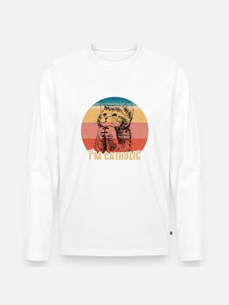 Catholic – süchtig nach Katzen - Männer Premium Bio Langarmshirt -