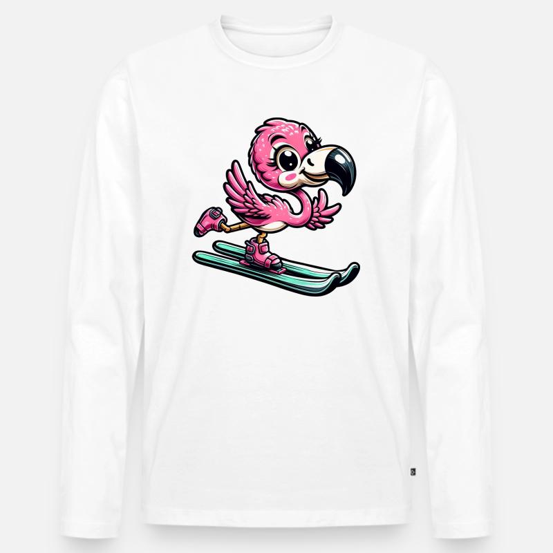 Flamingoski - Comic Skifahrer Urlaub - Männer Premium Bio Langarmshirt - Weiß