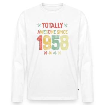 1958 - Happy Birthday - Totally Awesome seit 1958 - Männer Premium Bio Langarmshirt - Weiß - Vorne - Nico (187cm)