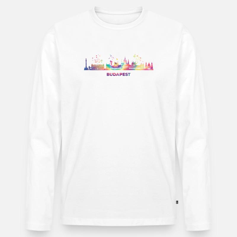 Budapester Skyline Budapest - Männer Premium Bio Langarmshirt - Weiß