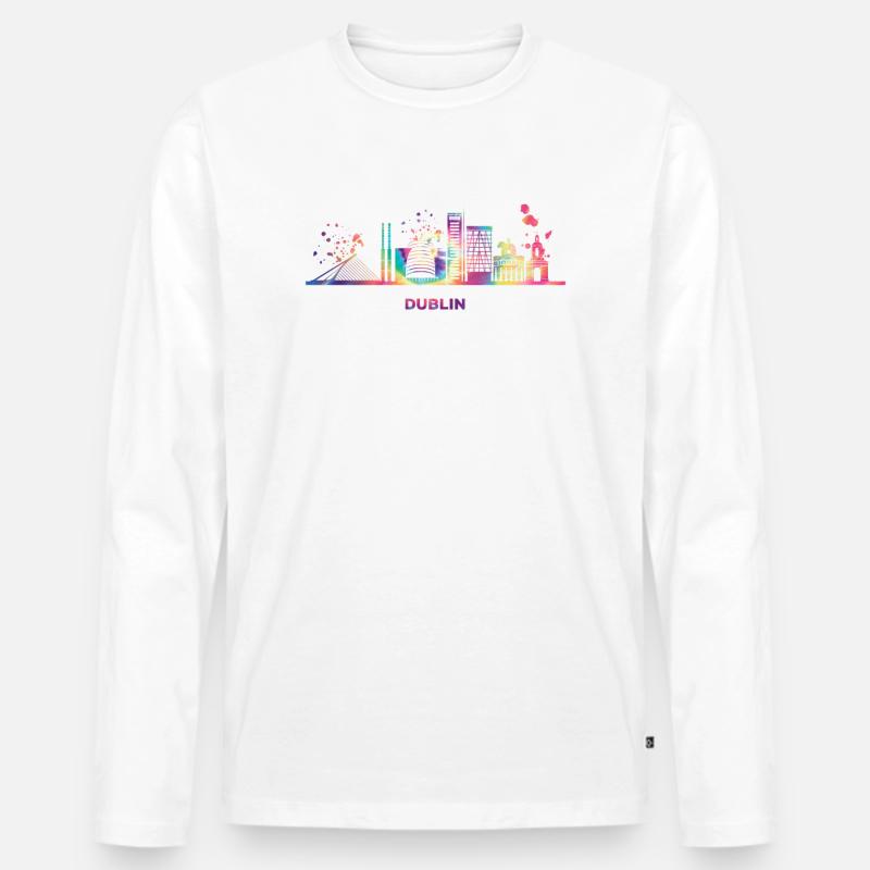 Dublin Skyline Dublin - Männer Premium Bio Langarmshirt - Weiß