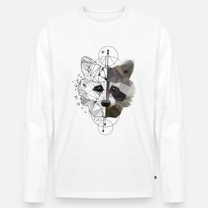 Low Poly Art Waschbär Racoon Cooles Polygon Tattoo - Männer Premium Bio Langarmshirt - Weiß