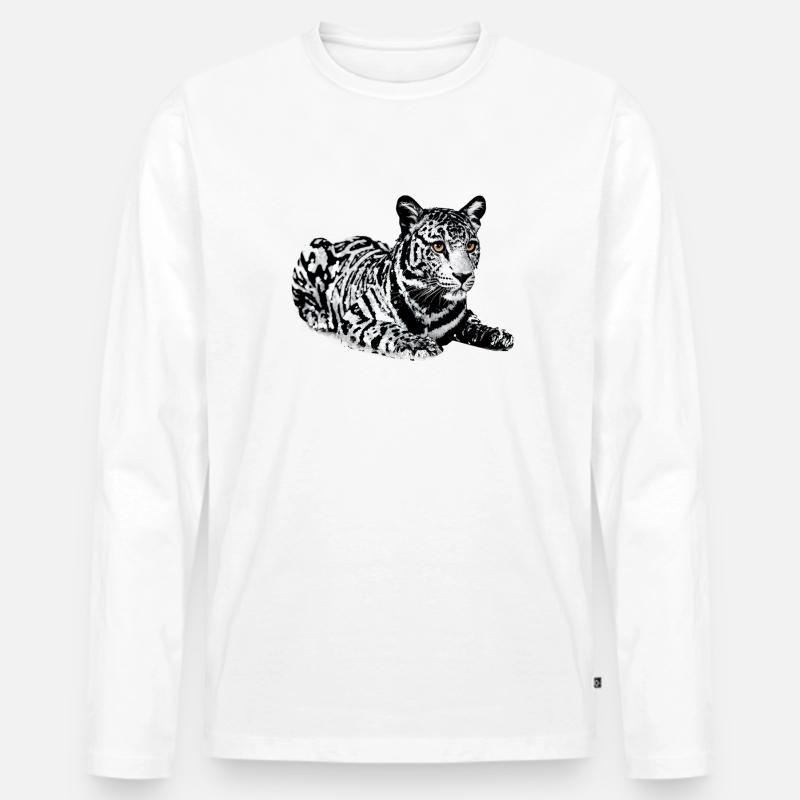 Tiger,Leopard,Pailletten,Glitzer,schwarz-weiß - Männer Premium Bio Langarmshirt - Weiß