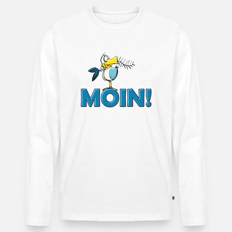 lustige Moin Möwe mit Gräte - Männer Premium Bio Langarmshirt - Weiß