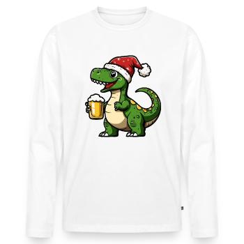 Dinosaur brontosaurus Christmas Beer Funny - Men's Premium Organic Long Sleeve Shirt - white - Front - Nico (187cm)