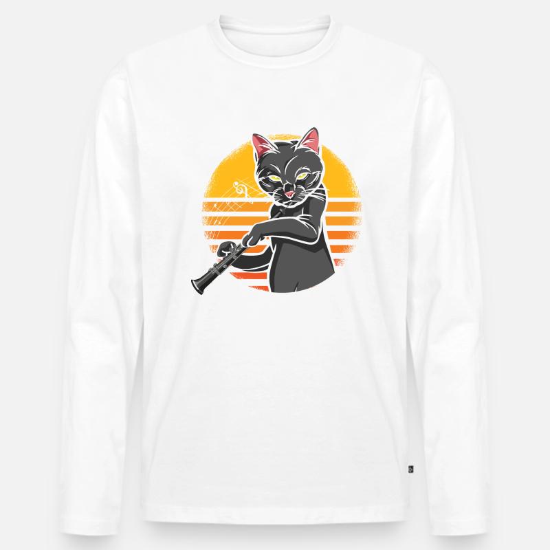 Cat Playing Flute - Männer Premium Bio Langarmshirt - undefined