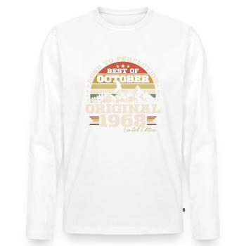 Octobre 1968 Cadeau d’anniversaire de naissance - T-shirt manches longues Premium bio Homme - blanc - Devant - Nico (187cm)