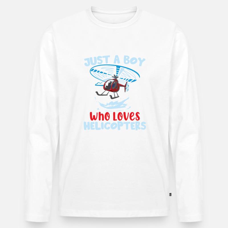 Junge Hubschrauberpilot - Männer Premium Bio Langarmshirt - Weiß