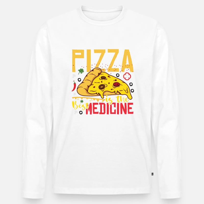Pizza ist die beste Medizin - Männer Premium Bio Langarmshirt - Weiß