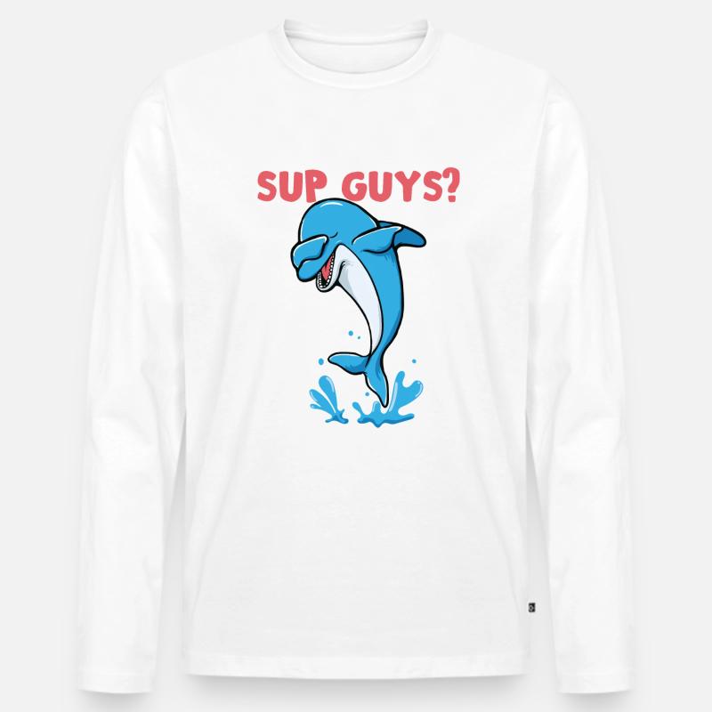 Dupping Delfin - Männer Premium Bio Langarmshirt - Weiß
