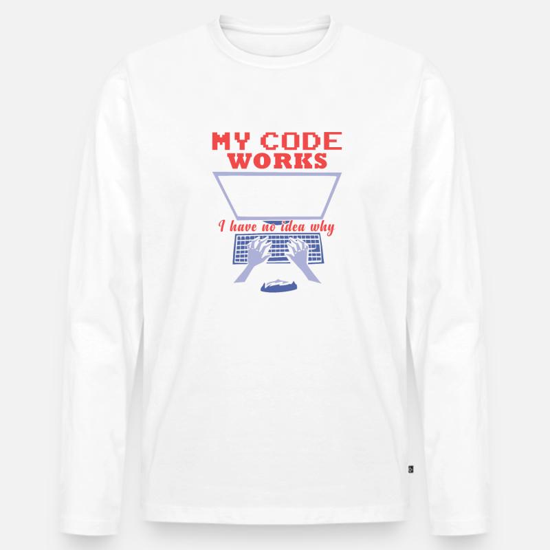 Fuuny Coder Programmer - Men's Premium Organic Long Sleeve Shirt - white