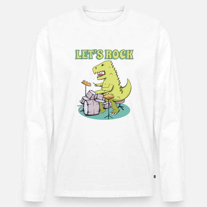 Bass Drum T- Rex Dinosaurier - Männer Premium Bio Langarmshirt - Weiß