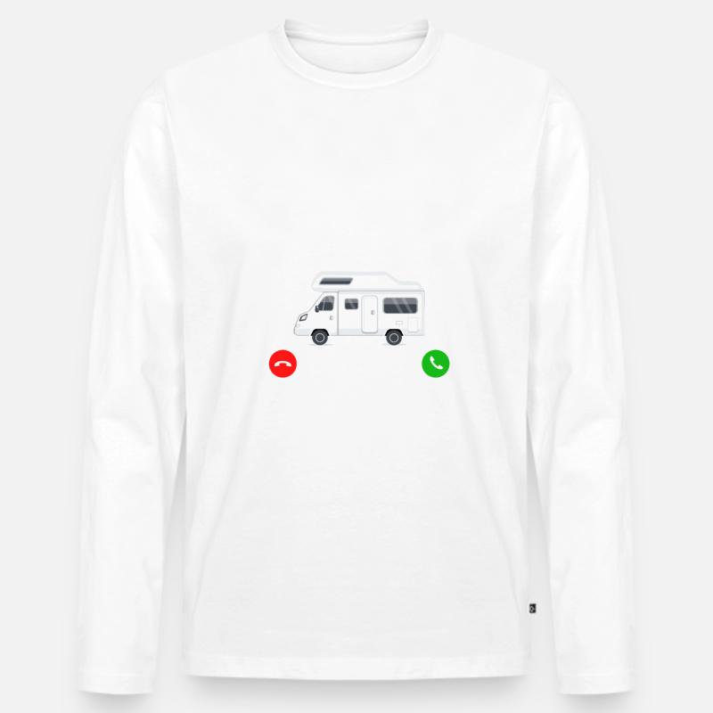 Der Camper ruft - Männer Premium Bio Langarmshirt - Weiß
