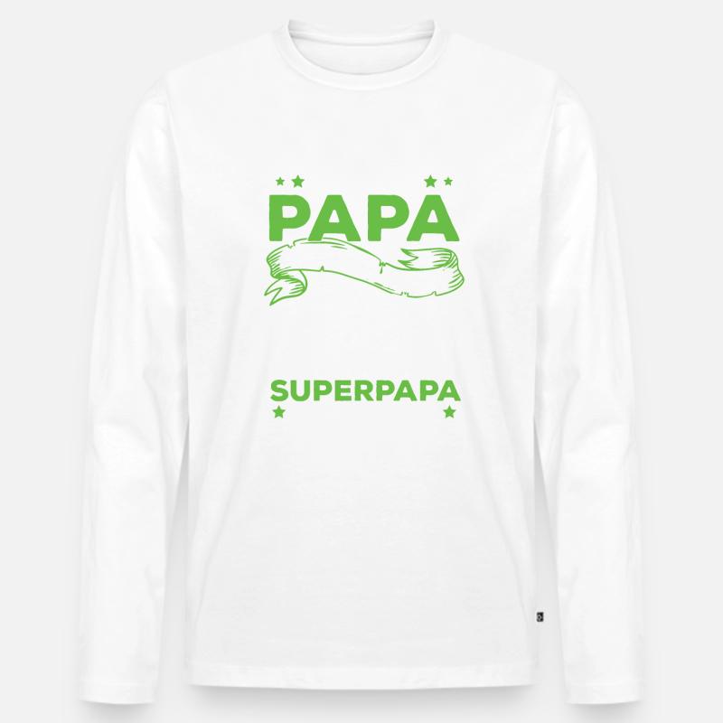 Papa Superpapa Sprüche - Männer Premium Bio Langarmshirt - Weiß