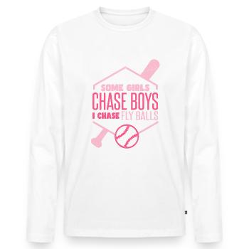 I Chase Fly Balls Softball Girl - Men's Premium Organic Long Sleeve Shirt - white - Front - Nico (187cm)