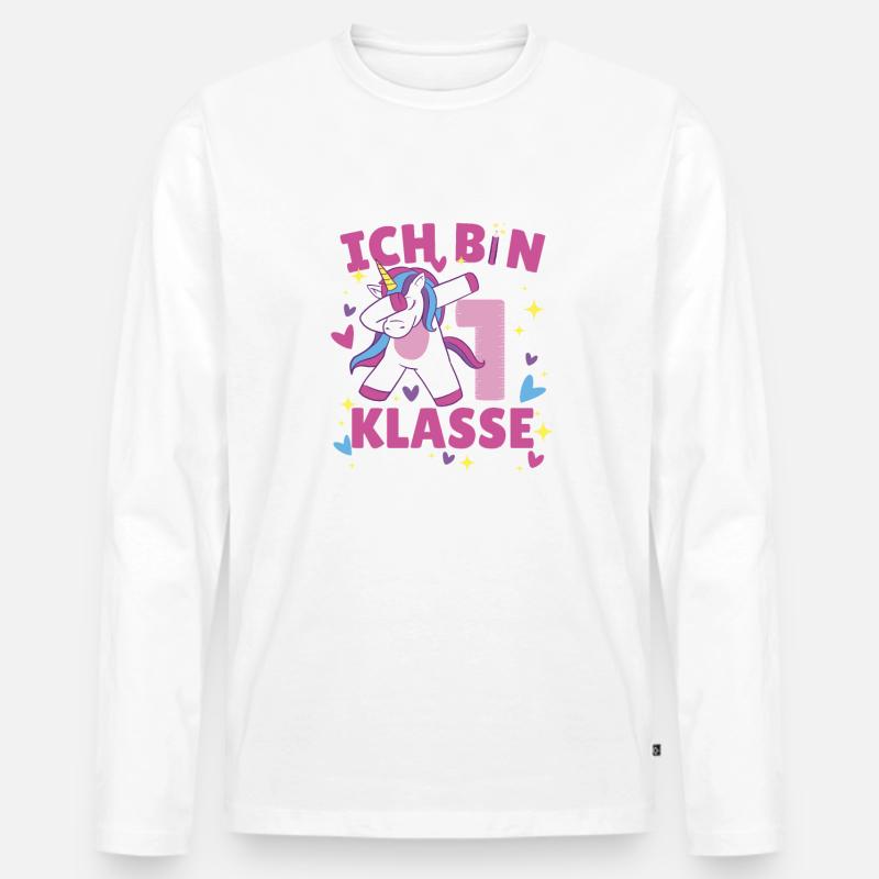 Einhorn Schulkind Geschenk - Männer Premium Bio Langarmshirt - Weiß