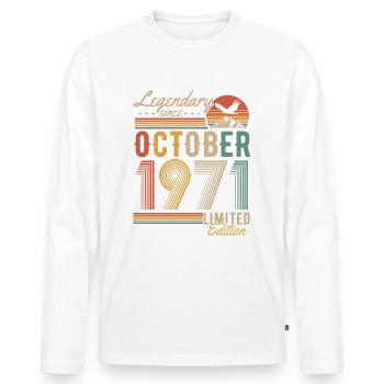 Oktober 1971 Jahrgang Vintage Geburtstag Retro - Männer Premium Bio Langarmshirt - Weiß - Vorne - Nico (187cm)