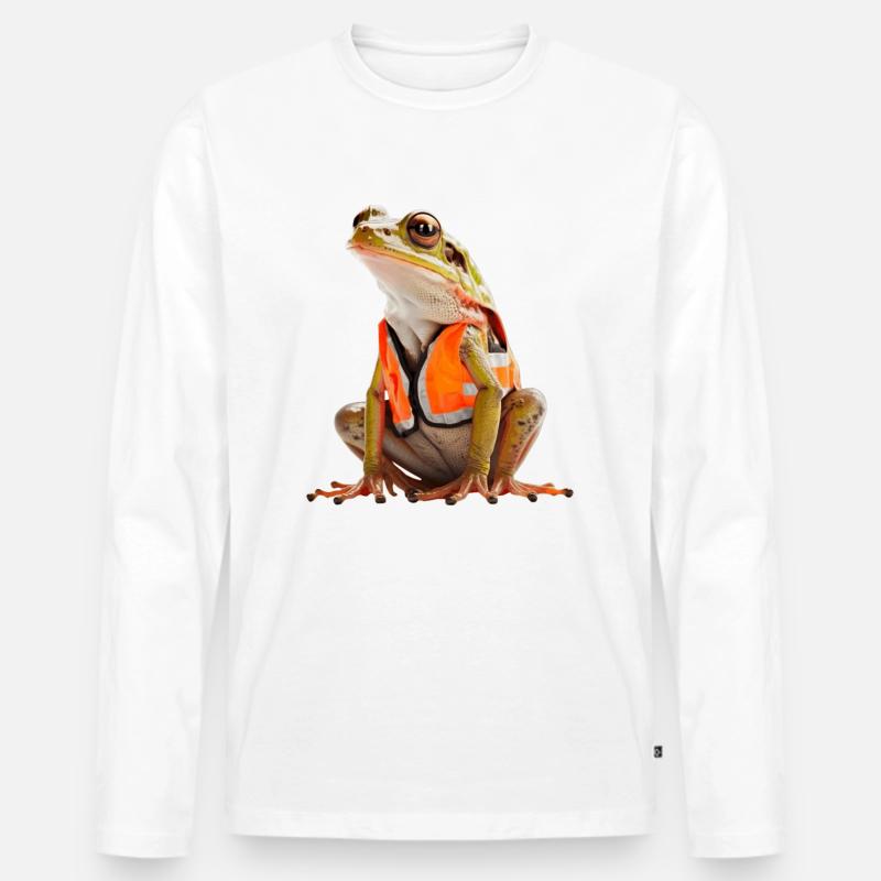 Frosch mit Sicherheitswarnweste - Männer Premium Bio Langarmshirt - undefined
