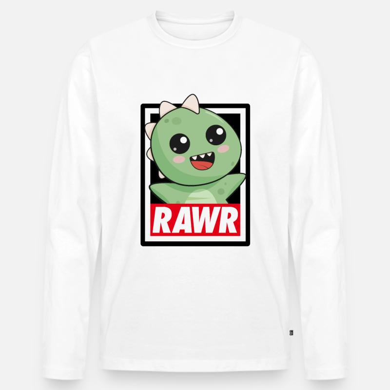 Rawr Dinosaurier - Männer Premium Bio Langarmshirt - Weiß
