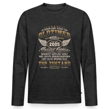 Oldtimer Baujahr 2005 Jahrgang Geburtstag Geschenk - Männer Premium Bio Langarmshirt - Anthrazit meliert - Vorne - Nico (187cm)