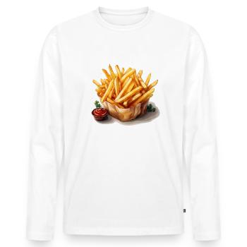 Frites au ketchup - T-shirt manches longues Premium bio Homme - blanc - Devant - Nico (187cm)