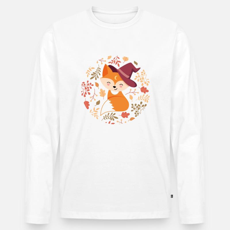 Fuchs mit Herbstmuster - Männer Premium Bio Langarmshirt - Weiß