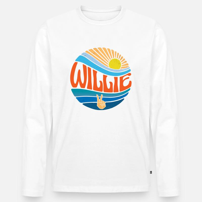 Camicia Willie Vintage Sunset Willie Groovy Tie Dye - Maglia a manica lunga ecologica premium da uomo - bianco