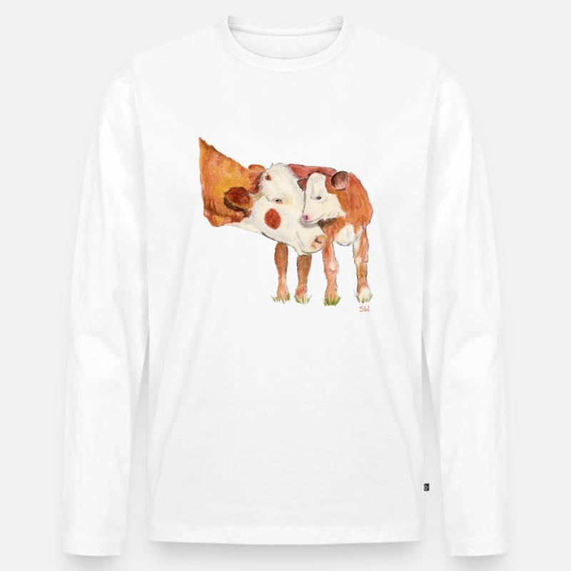 Kuh mit Kalb - Männer Premium Bio Langarmshirt - Weiß