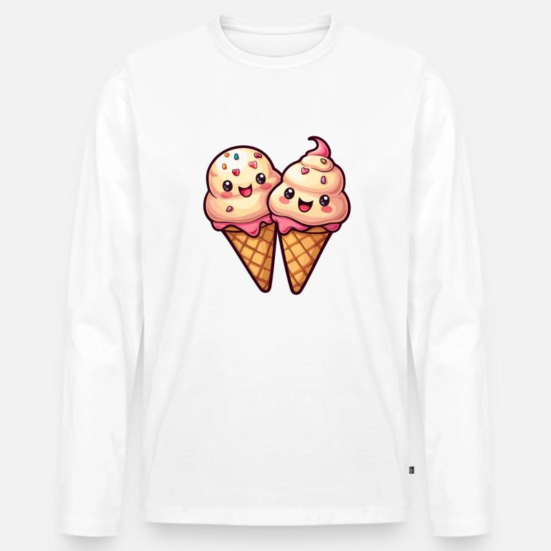 Lächelnde Eiskreation - Männer Premium Bio Langarmshirt - Weiß
