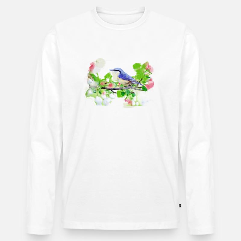 kohlmeise,vogel,blumen,aquarell - Männer Premium Bio Langarmshirt - Weiß