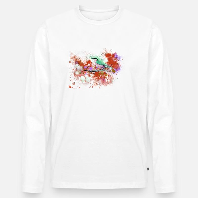 kohlmeise,vogel,blumen,aquarell,rot - Männer Premium Bio Langarmshirt - Weiß