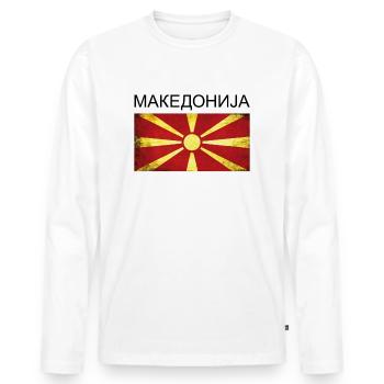 Macédoine Drapeau de la Macédoine Cadeau Makedonija - T-shirt manches longues Premium bio Homme - blanc - Devant - Nico (187cm)