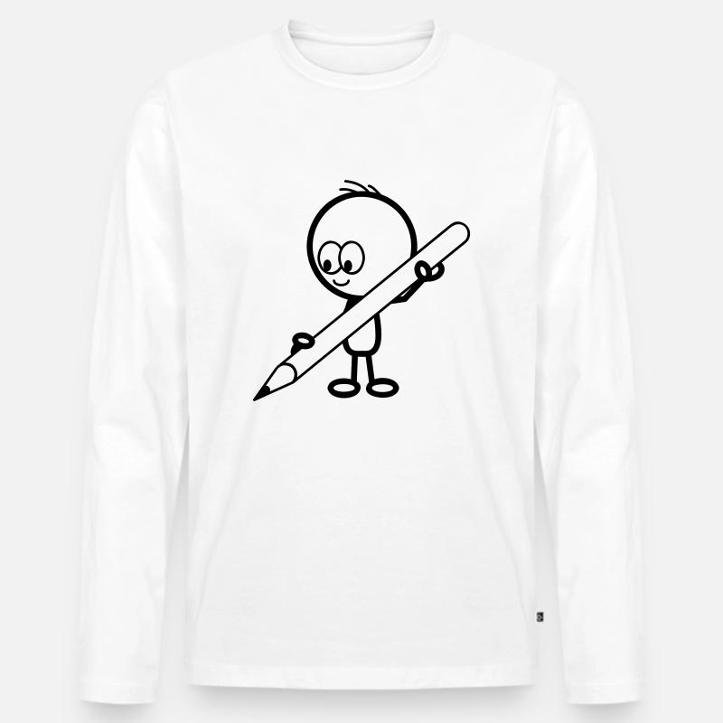 mann_mit_stift - Männer Premium Bio Langarmshirt - Weiß