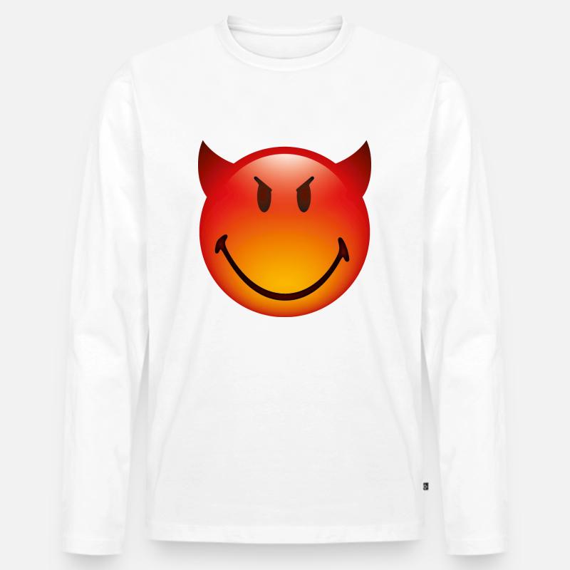 Smiley Glossy Devil - Männer Premium Bio Langarmshirt - Weiß