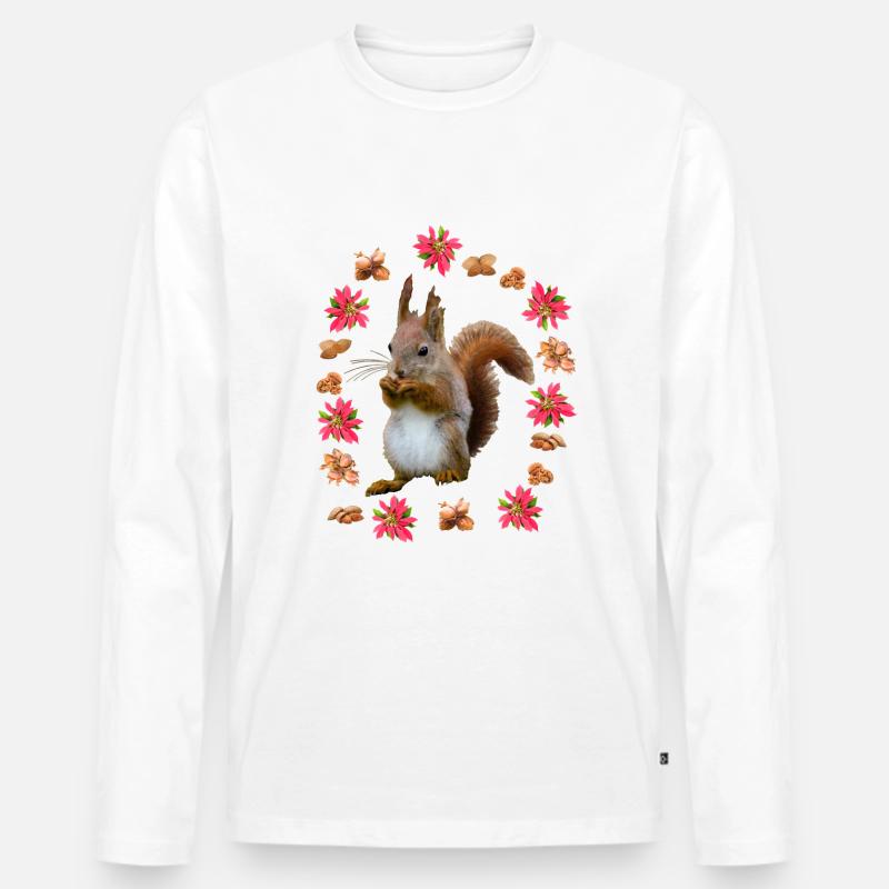 Eichhörnchen mit Nüssen, Weihnachtsstern, Haselnus - Männer Premium Bio Langarmshirt - Weiß