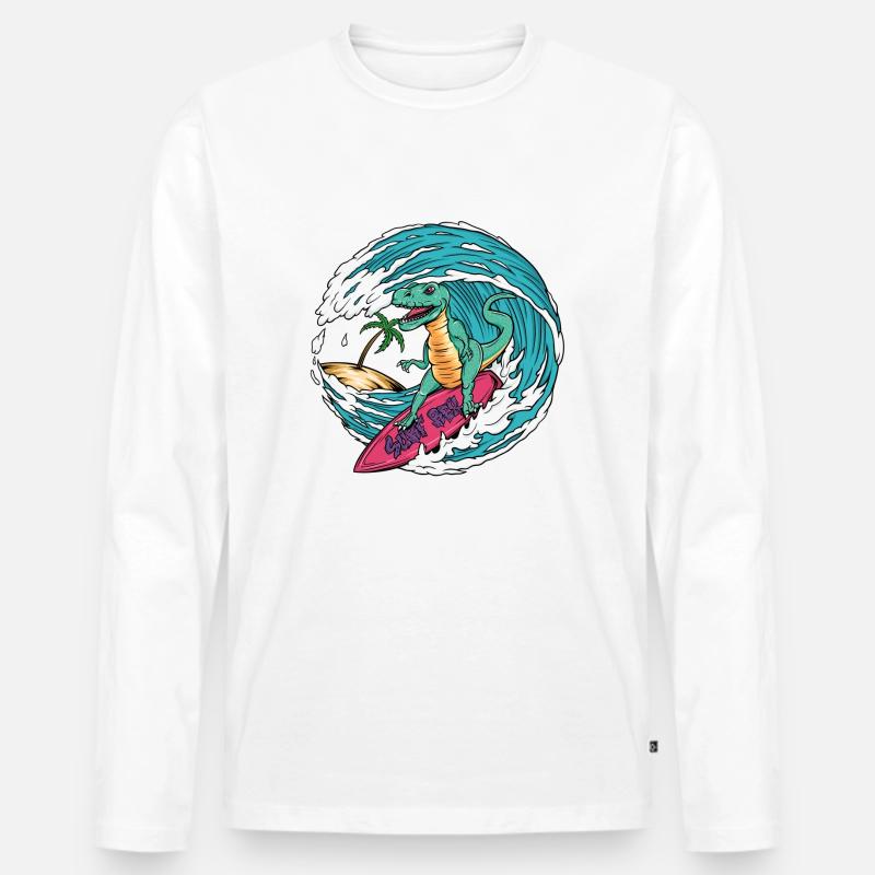 Surfender T-Rex - Männer Premium Bio Langarmshirt - Weiß