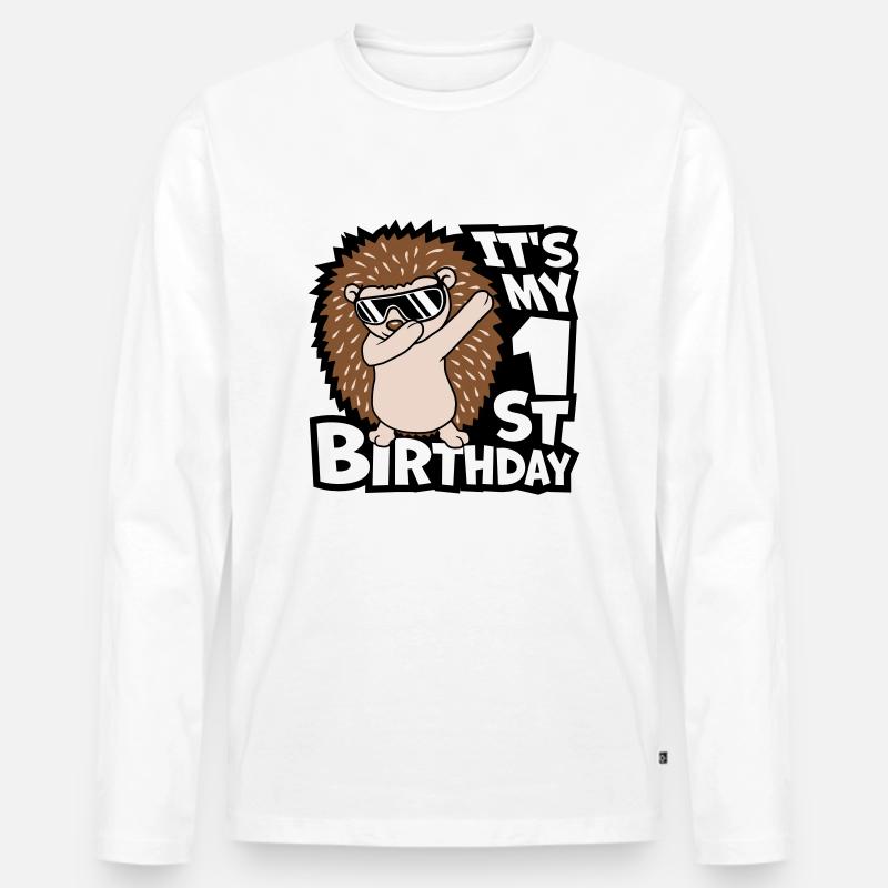 1st birthday dabbing Igel - Männer Premium Bio Langarmshirt - Weiß