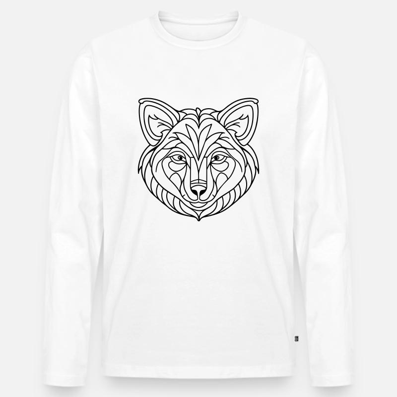Wolfsgesicht - Männer Premium Bio Langarmshirt - Weiß